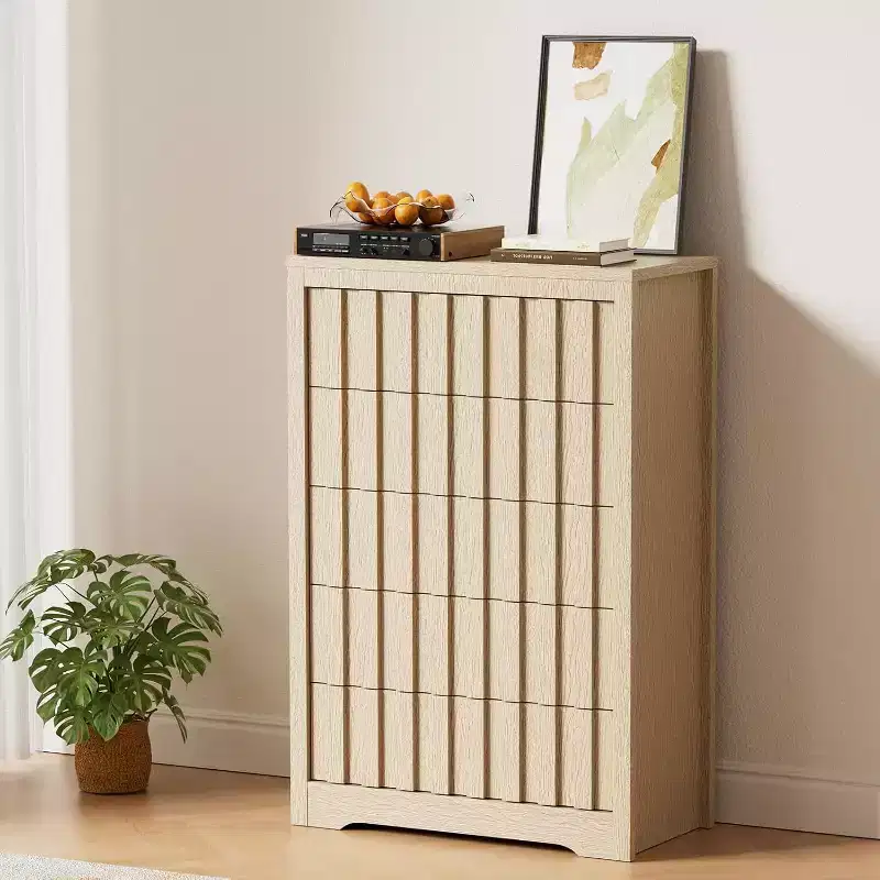 Dresser for Bedroom with 5 Drawers, 47.2 Wide Wood Dressers & chests of Drawers, Wooden Dresser TV Stand, Modern Storage Organizer Modern Dressers