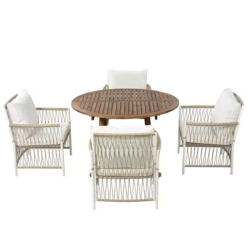 GDFStudio Eden Modern 5 Piece Patio Extendable Wooden and Iron Dining Table Set