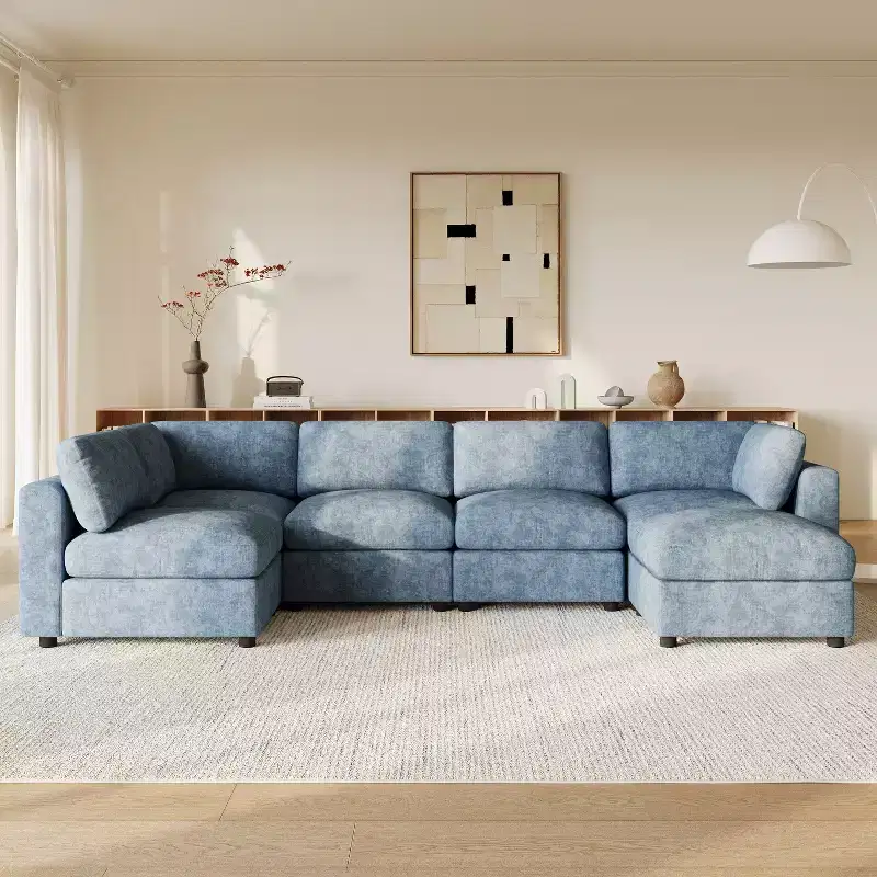 GDFStudio Hudson Modern Chenille 6-Seat Modular Sectional Sofa Sleeper U-Shaped Convertible Couch with Ottoman