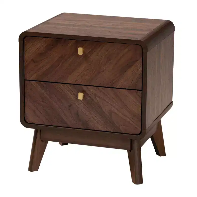 Baxton Studio Markell 2 Drawer Wooden Nightstand Walnut Brown: Elegant Bedside Furniture, MDF Particle Board