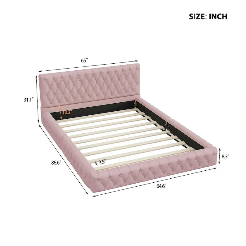 Queen Size Upholstered Bed with Tufted Headboard