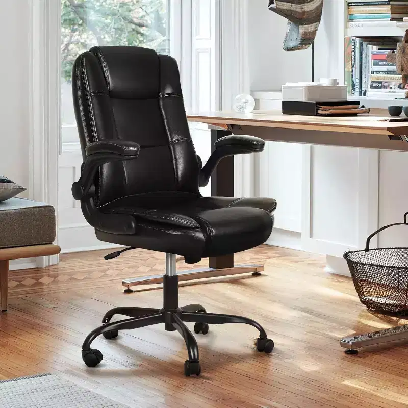 Office Chair with Flip-up Armrests Leather Executive High Back Lumbar Support Heavy Duty