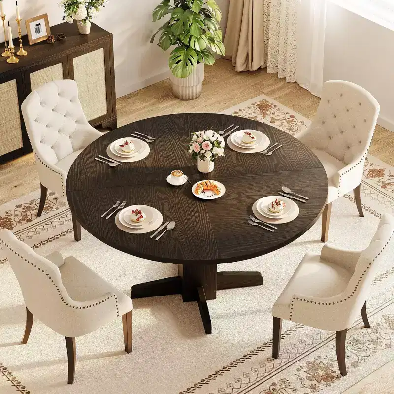 GustoWave 47'' Round Dining Table for 4-6, Farmhouse Circle Kitchen Table with Cross Pedestal Base - Kitchen, Dining Room, Apartment