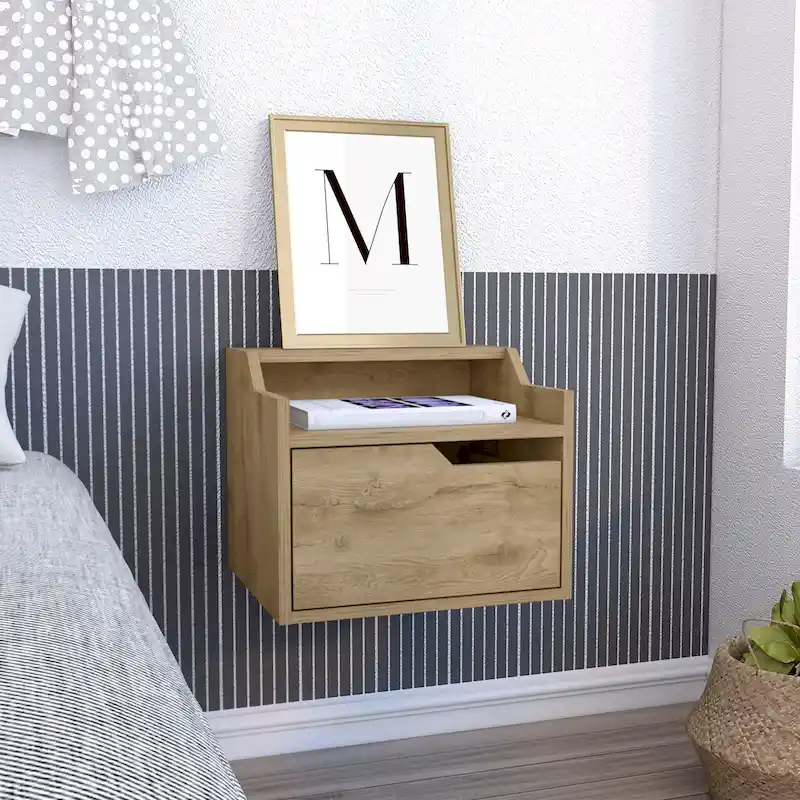 Modern Floating Wall Nightstand with Drawer & Dual-Tier Shelf | 5 Colors | 15.7
