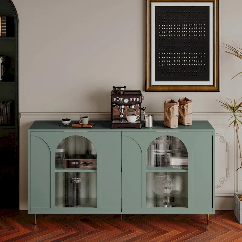 Wood Cabinet with Glass Sliding Doors Display Storage Cabinet