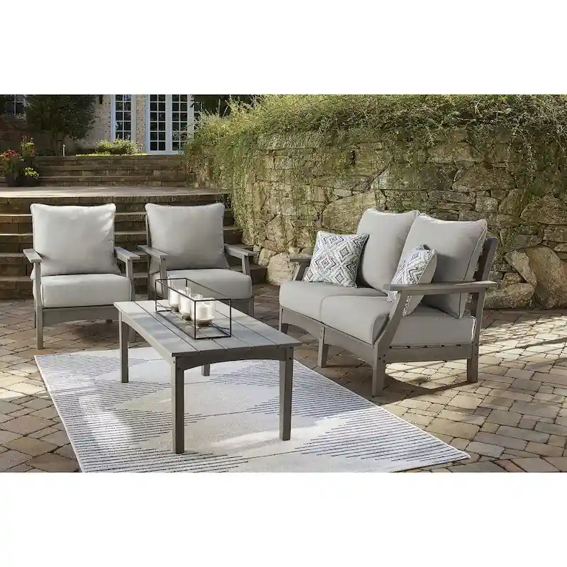 Signature Design by Ashley Visola Gray 4-Piece Outdoor Loveseat Conversation Set - 54W x 33D x 37H