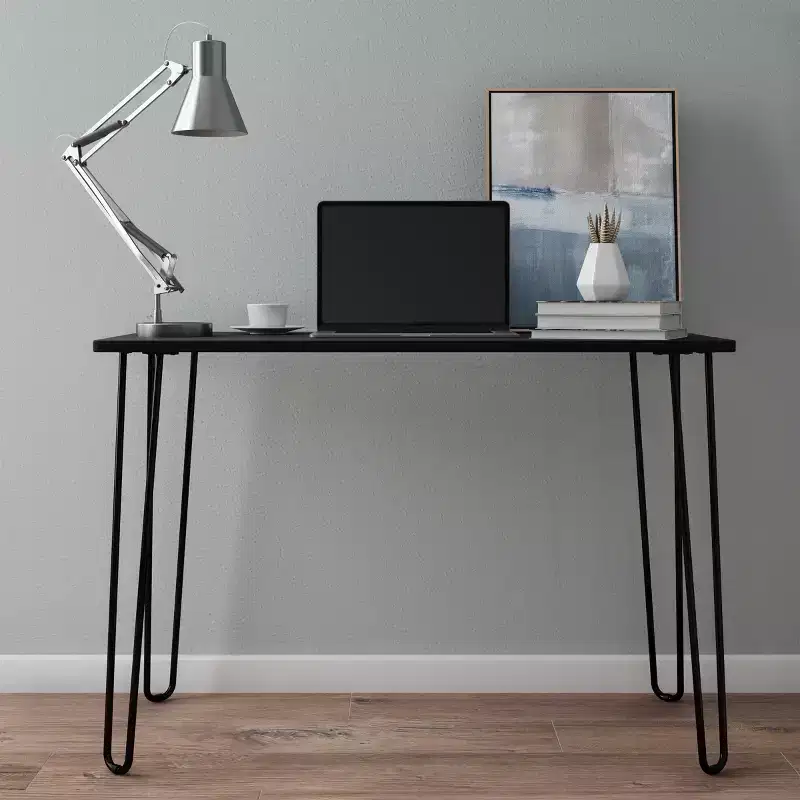 Hastings Home Modern Industrial Desk with Hairpin Legs, Woodgrain-Look and Steel Accent Home Office Furniture