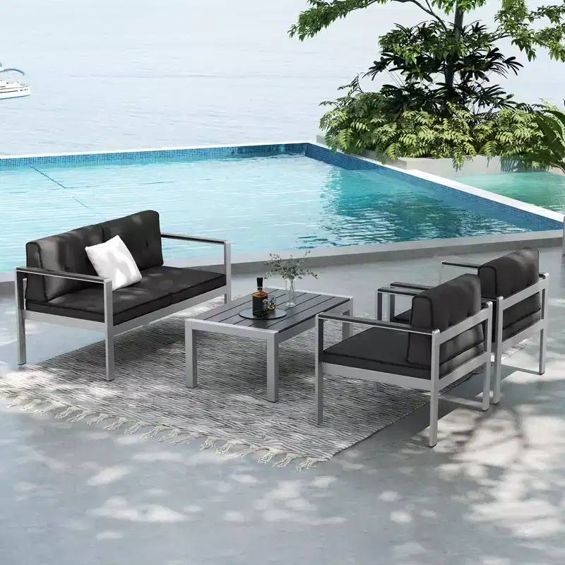 Costway 4 PCS Patio Aluminum Sofa Set Coffee Table Cushioned Loveseat Chair WPC Armrests