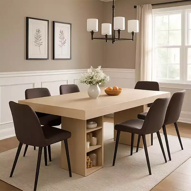 Wood & MDF Rectangular Dining Table with Double-Sided Open Storage 63''L x 29.7''H Brown