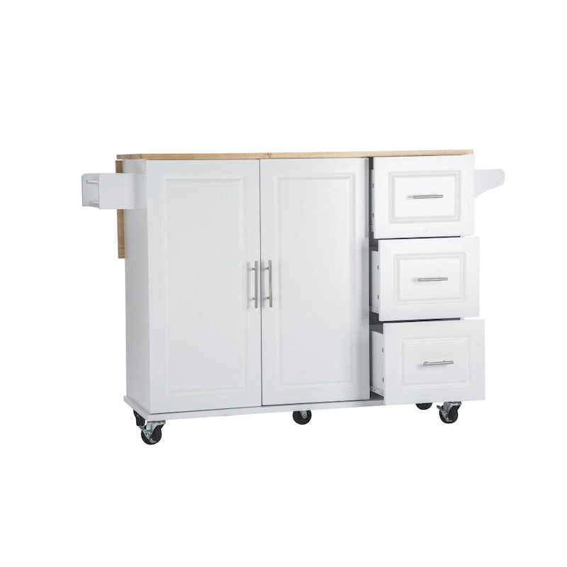 Mobile Kitehcn Island with Extensible Table Top and Adjustable Shelf