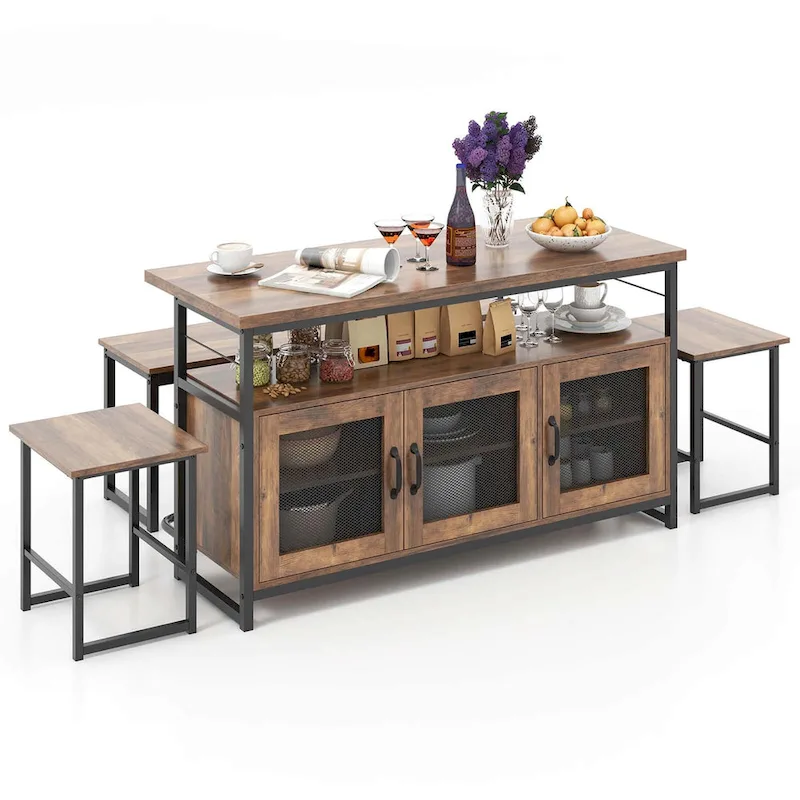 Costway 4 PCS Kitchen Island Set with Bench and Storage Heavy-duty - See Details