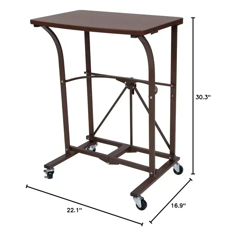 Origami Foldable Design Small Computer Desk for Office, Work, Students, and Gaming with Caster Wheels and Locking Mechanism, Vintage Bronze