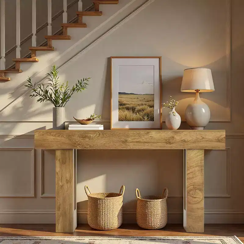 Console Table 63, Farmhouse Entry Table with Storage, Local Wood Grain, Wooden Rectangular Sofa Table for Entryway, Hallway, Living Room