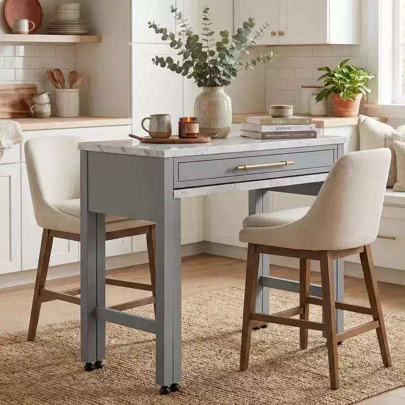 Gray Farmhouse Extendable Counter Height Dining Table with Storage, Seats 1