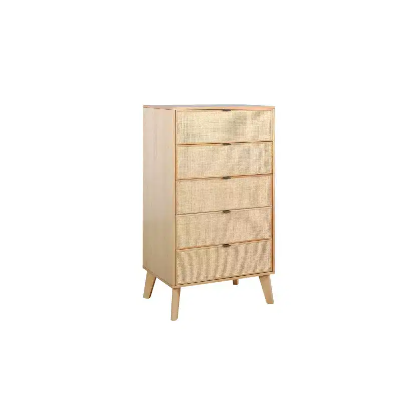 Chancery Boho Wood Ratan 5 Drawer Chest Dresser Natural - Powell