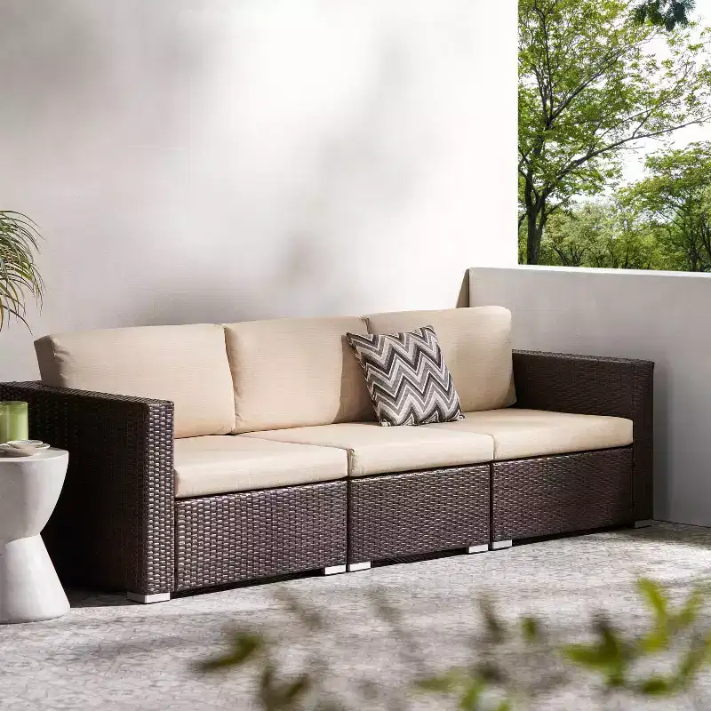 Christopher Knight Home Santa Rosa Outdoor Wicker 3 Seater Sectional Sofa with Cushions