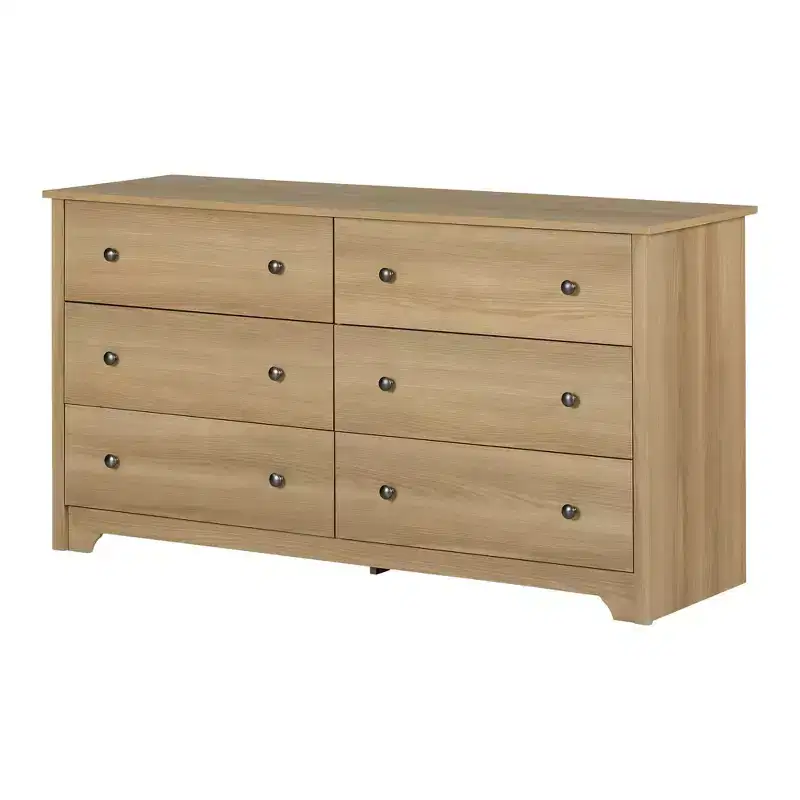 South Shore 6 Drawer Double Dresser Ash: Anti-Tip Anchoring, Laminated Finish, Particle Board, 59.25" Width