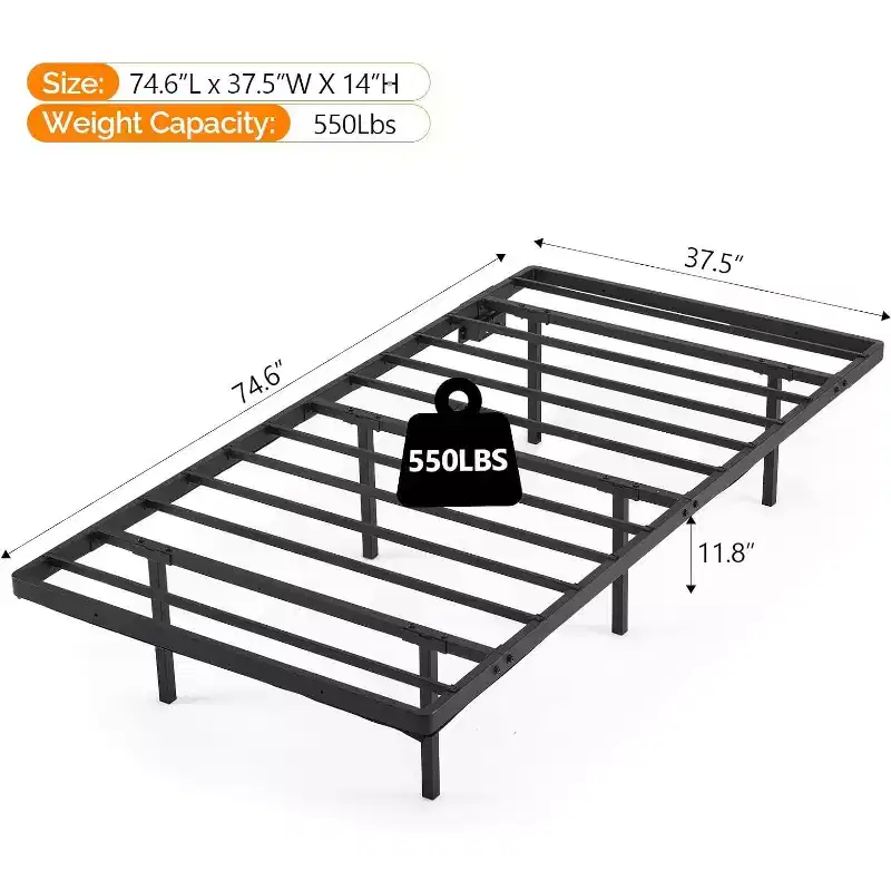 Bed Frame Twin with USB Charging Station/LED Lights, Black