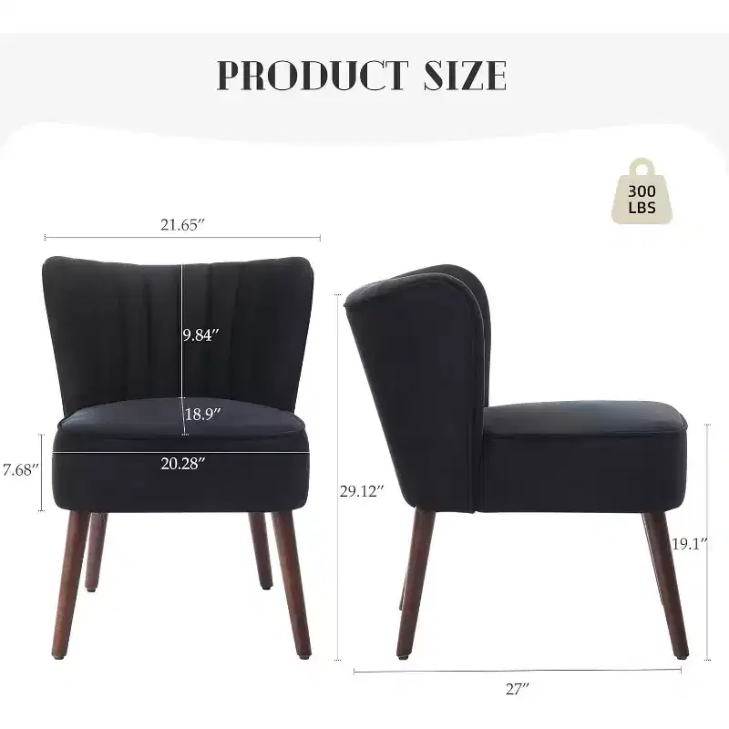Velvet Accent Chair, Modern Lounge Chair with Wood Legs, 300Lb Capacity Wingback Chair, Comfortable Reading Chair for Bedroom, Living Room, Office