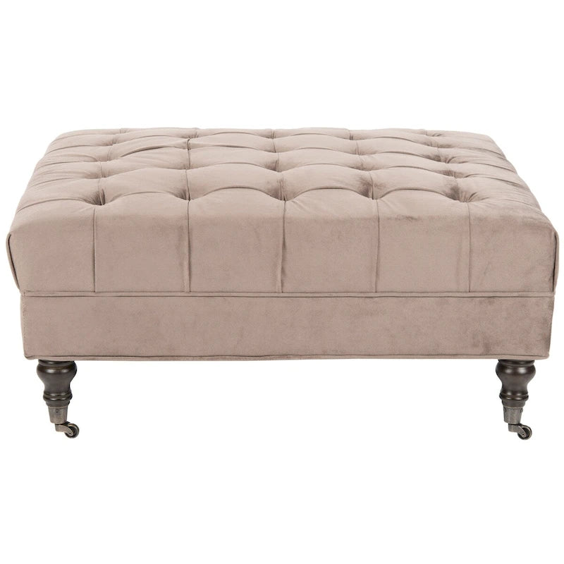 Button-Tufted Cocktail Ottoman – Cotton Viscose, Espresso Legs