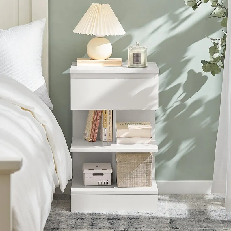 White Side Table with 1 Drawer & 2 Shelves, for 1 Person
