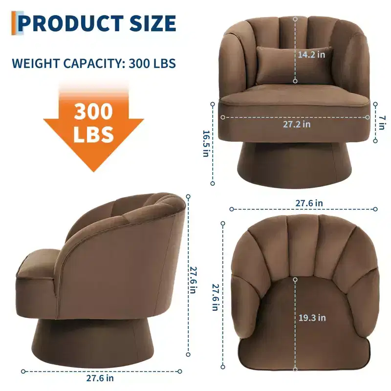 Modern Smooth Swivel Barrel Accent Chair  360 Rotating Lounge Armchair with Upholstered Armrests  Comfy Club Chair for Living Room, Bedroom,Office