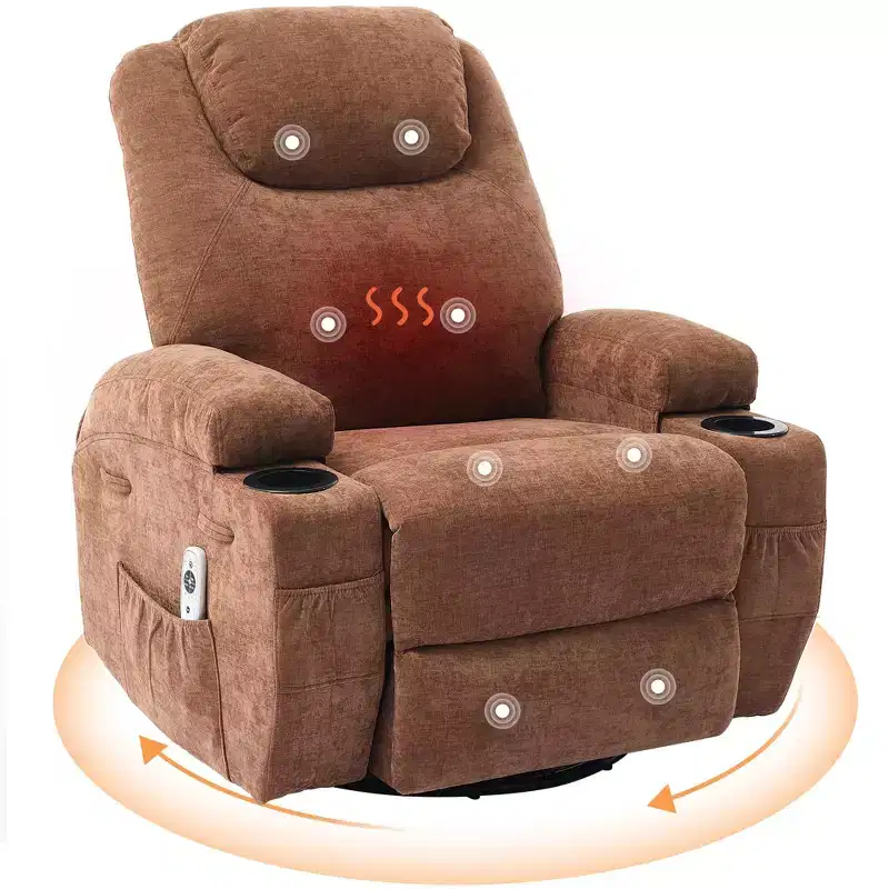 GustoWave Oversized Swivel Rocking Recliner Chairs w/Massage and Heat, Fabric Rocking Recliner Sofa for Living Room & Nursery