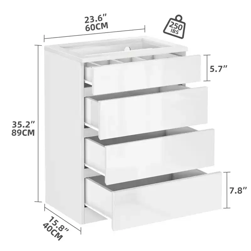 Modern 4 Drawer Dresser with LED Tempered Glass Top Bedroom Living Room Storage Organizer