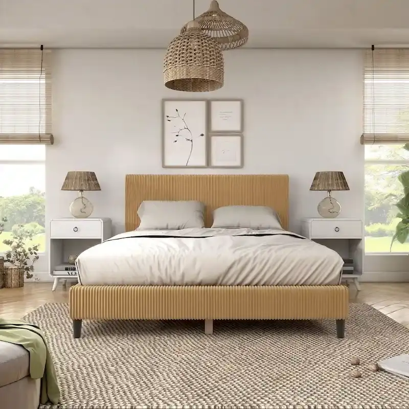 Modern Queen Size Corduroy Washable Bed Slipcover, Bed Headboard & Frame Cover Only