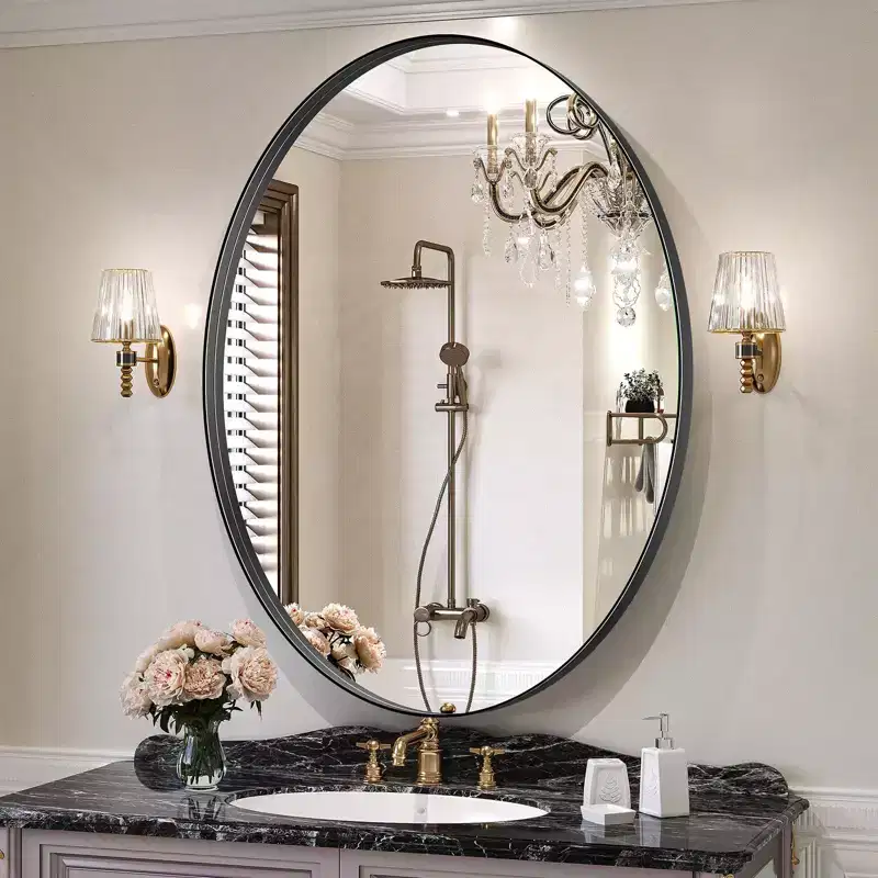 Oval Pill Bathroom Mirror Wall Mount Aluminum Frame Horizontal Vertical Multiple Sizes