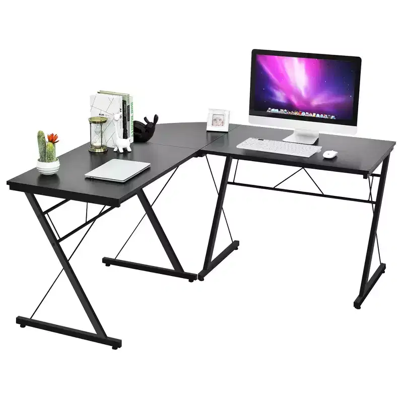 59'' L-Shaped Computer Table Study Workstation Home Office Brown\Black