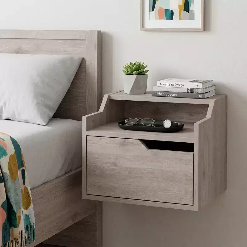 HomeRoots 13 Gray Wood One Drawer Floating Nightstand