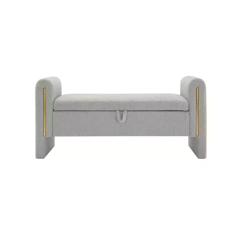 TUYOHW Modern Bed End Bench with Arms and Storage, Upholstered Large Foot Rest Stool, Comfy Window Vanity Bench for Living Room, Gray