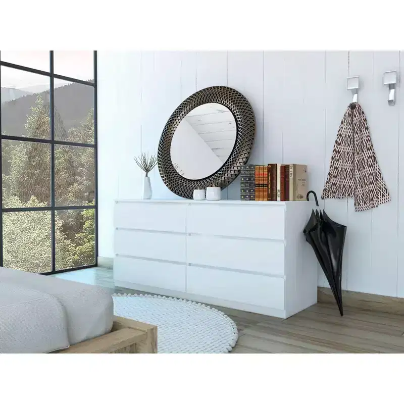 Okak Modern Elegant Bedroom Dresser Nightstand with 6 Double Drawers Ample Storage Chest Cabinet for Living Room Hallway Entryway