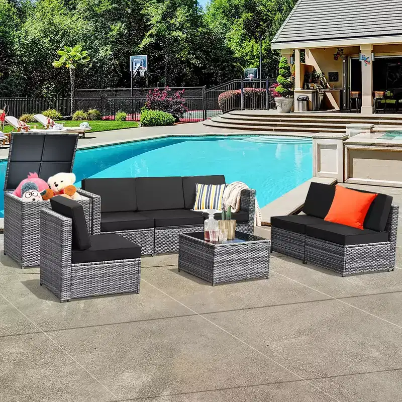 Costway 8 PCS Wicker Sofa Rattan Furniture Set Patio Furniture w/ Storage Table White\ Black\Turquoise\Red