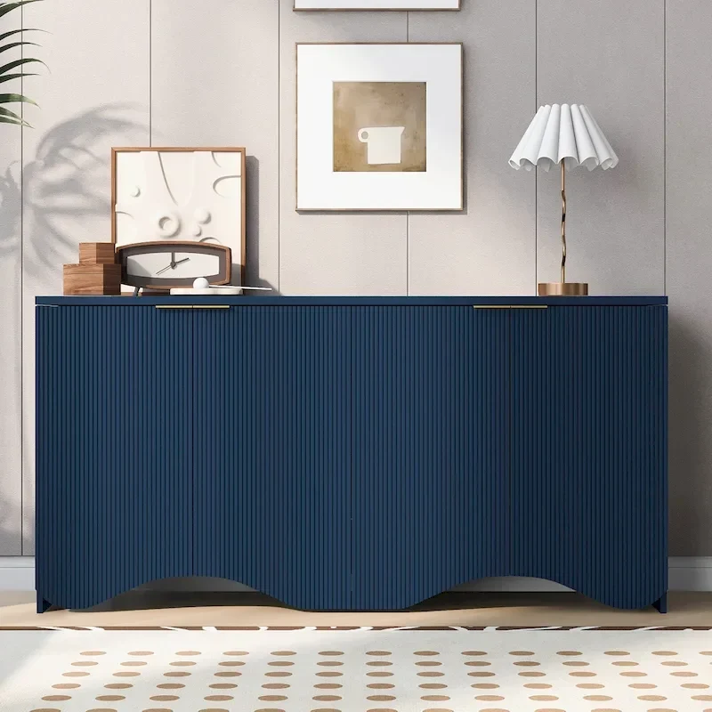 Vertical Stripes and Wavy Design Four-Door Cabinet