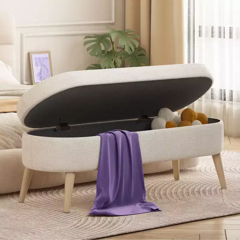 Multifunctional 43.5 Storage Ottoman Bench with Flip-Top and Upholstered Cushion