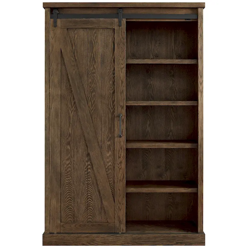Rustic Barn Door Bookcase, Wood Shelving, Office Bookcase, Brown - 48 W x 72 H x16 D